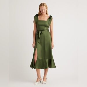 NWT Quince Green Midi Dress with Tie for the Shoulders and Waist Sash (large)